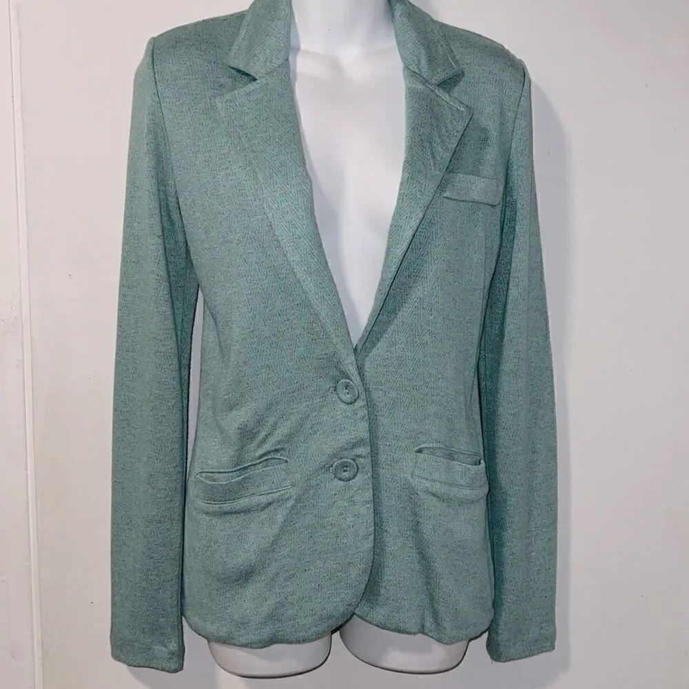 TART Mint Green and Grey Long Sleeve 2-Button Soft Blazer-XS